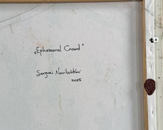 “Ephemeral Crowd”, an original oil on canvas by listed artist, Serguei Novitchkov. Measures in the frame, 24.25” H x 28.5” W. Signed lower right and again with title on the verso. Accompanied with a certificate of authenticity from the artist. Novitchkov (1969-) was born in Moscow, Russia and graduated from the St. Petersburg Academy of Arts with a degree in “Painting and Composition” under the guidance of Professor Alexey Nikolaevich Sukhovetsky, a people’s artist of the Russian Federation. Serguei’s paintings are primarily dedicated to landscape art, often characterized by romantic, lyrical, and abstract themes, as well as genre painting. For many years, he has actively participated in both online and in-person exhibitions. Since 2000, he has lived and worked in Los Angeles, California.

