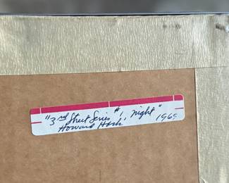 "3rd Street Series #1, Night", a limited edition pencil signed lithograph by listed artist, Howard Hack circa 1969. This piece measures in frame, 22.25” H x 16.25” W. Howard Edwin Hack (July 6, 1932 – June 11, 2015) was an American representational painter and graphic artist, with works in numerous museum collections. Known for an innovative approach to a variety of media, as well as use of traditional oil paints, Hack began working in the late 1940s.

