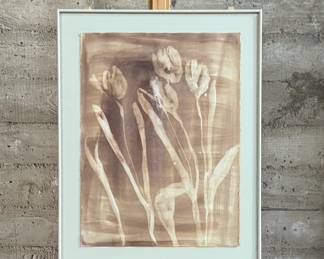 “Tulips 11″, an original mixed media work of art by listed artist, Katharine Ritter. Professionally framed and measures in frame, 36.75” H x 28.5” W.

