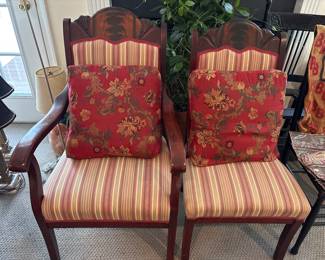 Customer upholstered antique gentleman and lady’s chairs