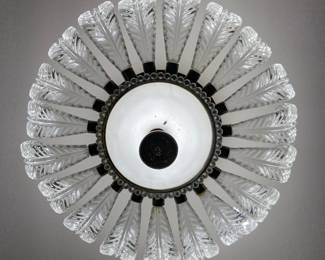 Art Deco old cflush mount ceiling lamp, crystal "feathers"