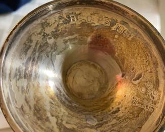 Stieff sterling silver goblet with engraving on the bottom