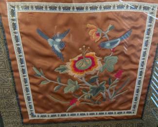 Asian embroidery on silk art