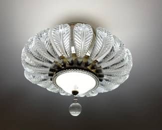 Art Deco old cflush mount ceiling lamp, crystal "feathers"