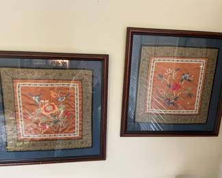 Asian embroidery on silk art