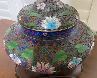 Chinese cloisonne enamel ginger jar on stand