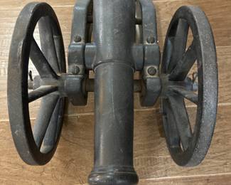 24” long x 11” tall x 11” wide VERY heavy Civil War cannon, marked “BRUISER”, has been shot!
