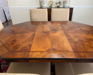Century pedestal dining table with 18”leaf, 64” x 46”, chairs sold separately 
