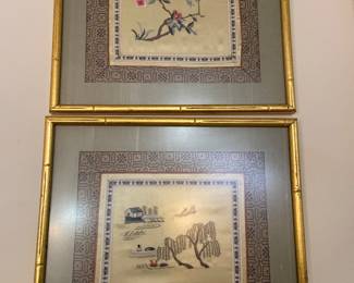 Asian embroidery on silk art