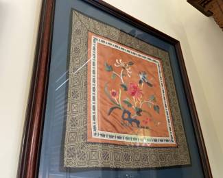 Asian embroidery on silk art