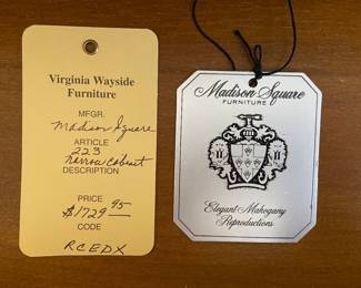 Mahogany Madison Square small cabinet or sideboard purchased from Willis Wayside, dovetailed