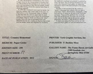 P. Buckley Moss “Country Homestead” Paper Giclee #17/250, 2012, 21” x 16 1/2”