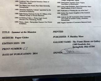 P. Buckley Moss “Summer at the Mansion” Paper Giclee, #63/250, 2014