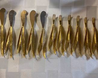 Vintage cocktail forks and knives 24 KT gold plated