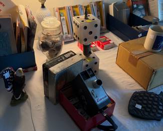 Vintage camera, lamps