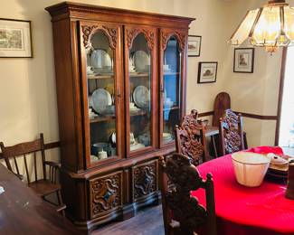China hitched, dining table, antique chairs