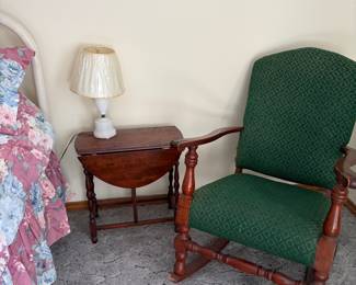 Antique rocker, small drop leaf side table