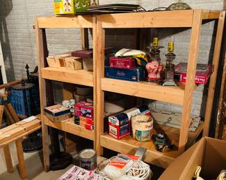 Antique lamps, crocks, games