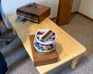  VHS storage, coffee table, tins