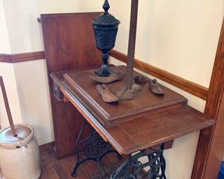 Treadle sewing machine, shoe moulds, butter churn
