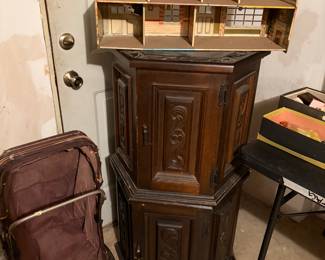 Octagon side tables, vintage doll house, antique stroller