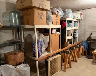 Saw horses, seasonal decor