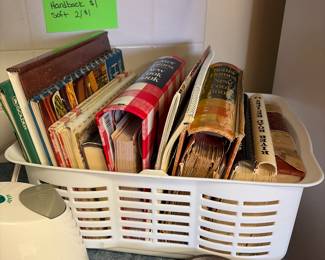 Vintage cookbooks, cast iron moulds