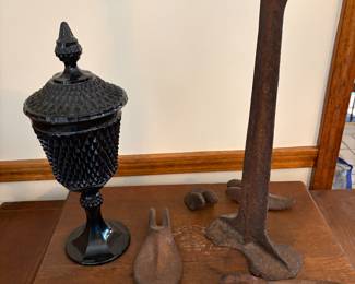 Shoe moulds, Indiana Glass Tiara Black Diamond Point apothecary jar