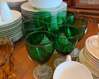 Vintage green goblets and china sets