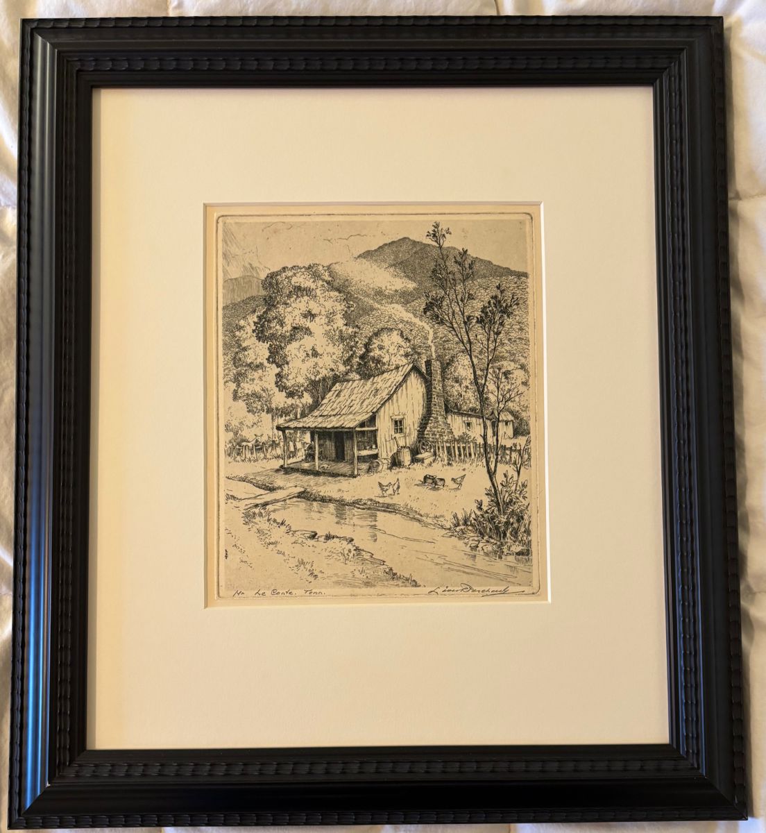 'Nr. (near) Mt. LeConte  - by L. von Dreckel (?) Etching