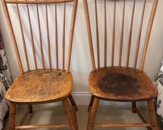 Great Old Hand Hewn Stick Back Chair Pair - late 1800's