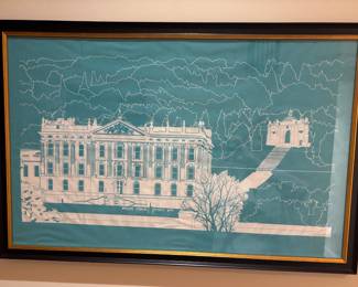 Interesting Depiction of Chatsworth House in Derbyshire, Englandon cloth