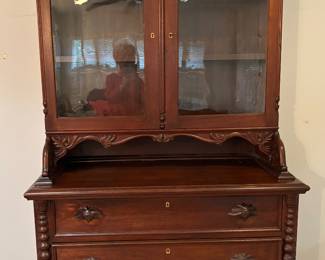 Lovely TN (Roane Co) Made Chest with Glass Door Cabinets - Walnut and Cherry- wavy glass - amazing detail