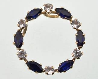 10kt white gold white, blue sapphire circle pendant