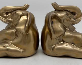 Brass tone elephant bookends