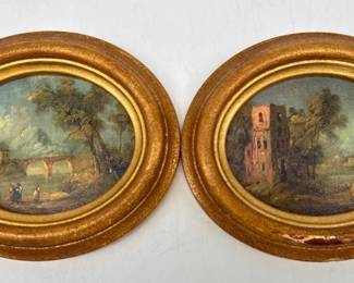Pair of H. Hal Kramer Chicago framed miniature scenic works