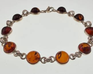 Amber and sterling bracelet