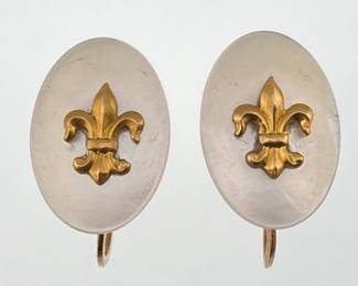 Vintage 14kt screw back mother of pearl fleur de lis design earrings
