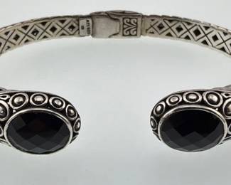 Sterling hinged cuff bracelet with faceted black onyx