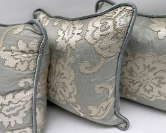 Trio of Colefax and Fowler silk embroidered floral throw pillows