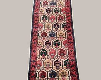 Indian wool Kashan runner with geometric patterns; 30” x 7’9”