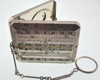 Silver tone EBM Co. enameled compact