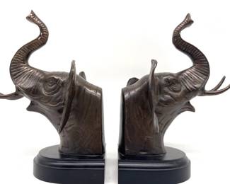 Pair of bronze elephant bookends