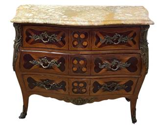 Beautiful marble top Louis XVI style bombe chest