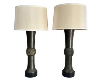 Pair of James Mont style bronze lamps