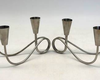 Pair of Mid Century Danish style 3 arm candleabras