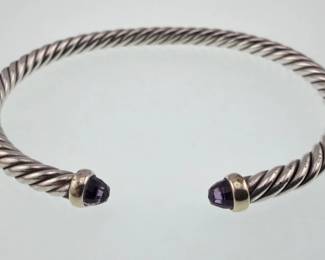 David Yurman sterling, 14kt cuff bracelet with amethyst