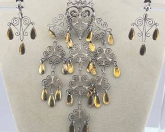 830 silver Norwegian wedding brooch and earring set