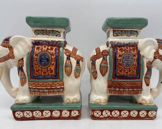 Pair of decorative polychrome decorated elephant tabletop stands/bookends