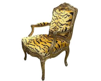 Stunning French giltwood bergere with Scalamandre Tigre silk velvet upholstery